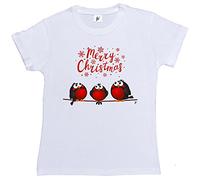 Fancy A Snuggle Merry Christmas 3 Red Robins Sat On A Branch Womens Boyfriend Fit T-Shirt White M