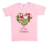 Fancy A Snuggle Merry Christmas Heart Made of Snowman, Santa, Wreaths, Candy Canes & Baubles Kids Boys/Girls T-Shirt Baby Pink 5-6 Year Old