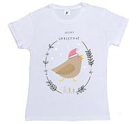 Fancy A Snuggle Merry Christmas Singing Red Robin in Snow Womens Boyfriend Fit T-Shirt White XL