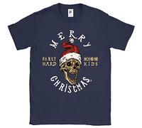 Fancy A Snuggle Merry Christmas Skull Wearing Santa Hat Ho Ho Ho Mens T-Shirt Navy Large