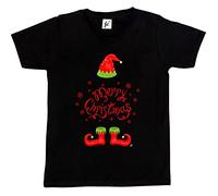 Fancy A Snuggle Merry Christmas & Snowflakes Elf Wearing Hat & Boots Kids Boys/Girls T-Shirt Black 9-11 Year Old
