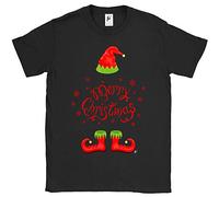 Fancy A Snuggle Merry Christmas & Snowflakes Elf Wearing Hat & Boots Mens T-Shirt Black Small