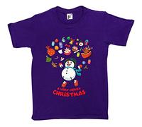 Fancy A Snuggle Merry Christmas Snowman Jumping for Joy Sack of Gifts Xmas Tree Holly Kids Boys/Girls T-Shirt Purple 9-11 Year Old