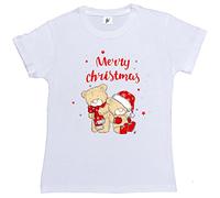 Fancy A Snuggle Merry Christmas Teddy Bears Wearing Xmas Scarf Gloves & Hats Womens Boyfriend Fit T-Shirt White 2XL