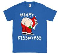 Fancy A Snuggle Merry Kiss My Ass Christmas Grinch Santa's Hairy Bum Mens T-Shirt Royal Blue Large