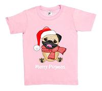 Fancy A Snuggle Merry Pugmas Christmas Pug Wearing Santa Hat Kids Boys/Girls T-Shirt Baby Pink 7-8 Year Old