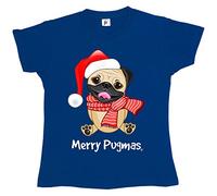 Fancy A Snuggle Merry Pugmas Christmas Pug Wearing Santa Hat Womens Boyfriend Fit T-Shirt Royal Blue Small