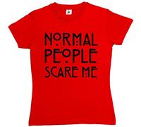 Fancy A Snuggle Normal People Scare Me American Horror Story Womens Boyfriend Fit T-Shirt Red Medium