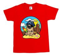 Fancy A Snuggle Pirate Captain Pugbeard Pug Sat with Parrot Guarding Gold with Hook Hand Kids Boys/Girls T-Shirt Red 5-6 Year Old