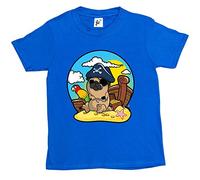 Fancy A Snuggle Pirate Captain Pugbeard Pug Sat with Parrot Guarding Gold with Hook Hand Kids Boys/Girls T-Shirt Royal Blue 5-6 Year Old