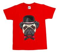 Fancy A Snuggle Posh Pug Bowler Hat & Bowtie Pug Kids Boys/Girls T-Shirt Red 12-14 Year Old