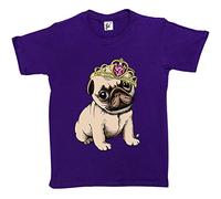 Fancy A Snuggle Princess Pug Puppy Wearing Tiara with Big Gem Kids Girls T-Shirt Purple 7-8 Year Old