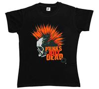 Fancy A Snuggle Punks Not Dead Mohican Orange Hair Skull Womens Boyfriend Fit T-Shirt Black XX-Large