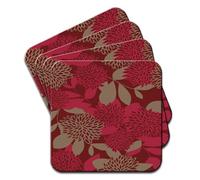 Fancy A Snuggle Red Abstract Flowers Set of 4 Square Acrylic Coasters