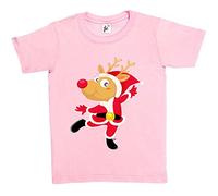 Fancy A Snuggle Red Nose Rudolph Reindeer Dancing Because It is Christmas Kids Boys/Girls T-Shirt Baby Pink 5-6 Year Old