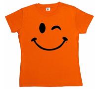 Fancy A Snuggle Retro Happy Funny Winking Emoticon Face Womens Boyfriend Fit T-Shirt Orange X-Large