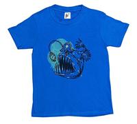 Fancy A Snuggle Sharp Tooth Pirate Captain Monster Piranha Fish Kids Boys T-Shirt Royal Blue 9-11 Year Old