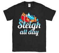 Fancy A Snuggle Sleigh All Day Santa with Reindeer Delivering Presents Mens T-Shirt Black Medium