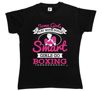 Fancy A Snuggle Some Girls Play with Dolls Smart Girls Go Boxing Womens Boyfriend Fit T-Shirt Black XX-Large