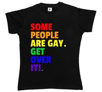 Fancy A Snuggle Some People are Gay Get Over It! Womens Boyfriend Fit T-Shirt Black Small