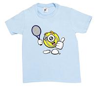 Fancy A Snuggle Sporticon Happy Tennis Ball Ready with Racket Kids Boys/Girls T-Shirt Sky Blue 5-6 Year Old