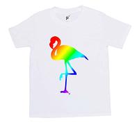 Fancy A Snuggle Standing On One Leg Rainbow Colour Flamingo Kids Boys/Girls T-Shirt White 12-14 Year Old