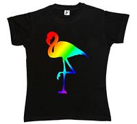 Fancy A Snuggle Standing On One Leg Rainbow Colour Flamingo Womens Boyfriend Fit T-Shirt Black L