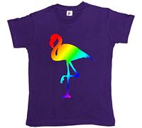 Fancy A Snuggle Standing On One Leg Rainbow Colour Flamingo Womens Boyfriend Fit T-Shirt Purple L
