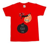Fancy A Snuggle Take Your Time Cute Sloth Hanging Out in Tree Kids Boys/Girls T-Shirt Red 7-8 Year Old
