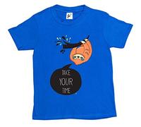 Fancy A Snuggle Take Your Time Cute Sloth Hanging Out in Tree Kids Boys/Girls T-Shirt Royal Blue 12-14 Year Old