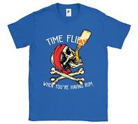 Fancy A Snuggle Time Flies When You're Having Rum Pirate Skull & Crossbones Jolly Roger Drinking Bottle of Rum Mens T-Shirt Royal Blue XXXX-Large