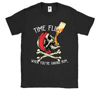 Fancy A Snuggle Time Flies When You're Having Rum Pirate Skull & Crossbones Jolly Roger Drinking Bottle of Rum Mens T-Shirt Black XXXX-Large