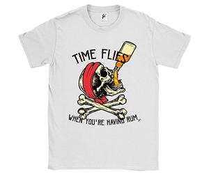 Fancy A Snuggle Time Flies When You're Having Rum Pirate Skull & Crossbones Jolly Roger Drinking Bottle of Rum Mens T-Shirt White Medium
