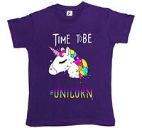 Fancy A Snuggle Time to Be A Unicorn Magic Stars and Rainbow Mane Womens Boyfriend Fit T-Shirt Purple Large