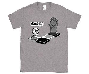 Fancy A Snuggle Upset Pawn in Trouble Cornered by Knight On The Chess Board Mens T-Shirt Heather Grey Small