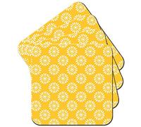 Fancy A Snuggle White Flower Pattern on Mustard Yellow Coaster/Set of 4 Coasters