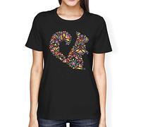Fancy A Snuggle Womens Loose Fit Floral Squirrel Pattern T-Shirt Black X-Large