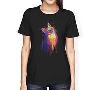 Fancy A Snuggle Womens Loose Fit Watercolour Abstract Cat T-Shirt Black Medium