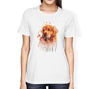 Fancy A Snuggle Womens Loose Fit Watercolour Splash Golden Retriever Dog T-Shirt White Small