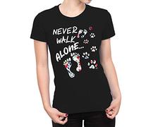 Fancy A Snuggle Womens Never Walk Alone Paw Prints T-Shirt Black XX-Large