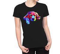 Fancy A Snuggle Womens Painted Abstract Golden Retriever Dog T-Shirt Black XX-Large