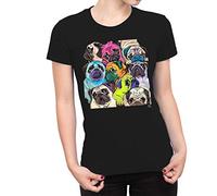 Fancy A Snuggle Womens Pop Art Pug Collage T-Shirt Black Large
