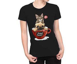 Fancy A Snuggle Womens Puppy and Kitten Friend Forever T-Shirt Black X-Large
