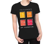 Fancy A Snuggle Womens The Elements of Humour Sarcasm Chemical Elements T-Shirt Black X-Large