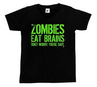 Fancy A Snuggle Zombies Eat Brains - Don't Worry You're Safe Kids Boys/Girls T-Shirt Black 5-6 Year Old