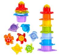 FANCY BABY Toddler Stacking Cups, Bath Cup Rainbow Tower 29 Cm - Infant Stack Up Cups 7 Pieces Beach Toys, Sensory Educational Toys for 1 Year Old