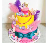Fancy Birthday Cake Decor Feather Butterfly Pink Purple Crown Bow Cake Topper for Aesthetics Birthday Bridal Shower Party Supplies