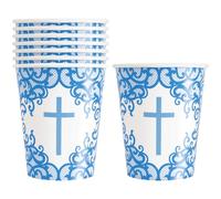 Fancy Blue Cross Paper Cups (255g - Unique, Vibrant & Elegant Design - Perfect for Parties & Celebrations - 8ct