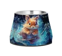 Fancy Blue Watercolor Squirrel Pet Bowl Non Slip Anti Skid Dog Bowls Stainless Steel Stackable Food Puppy Bowl Dishes