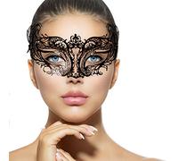 Fancy Cactus Black Metal Filigree Luxury Masquerade Mask | White Diamantes | Masquerade Ball Mask for Men/Women